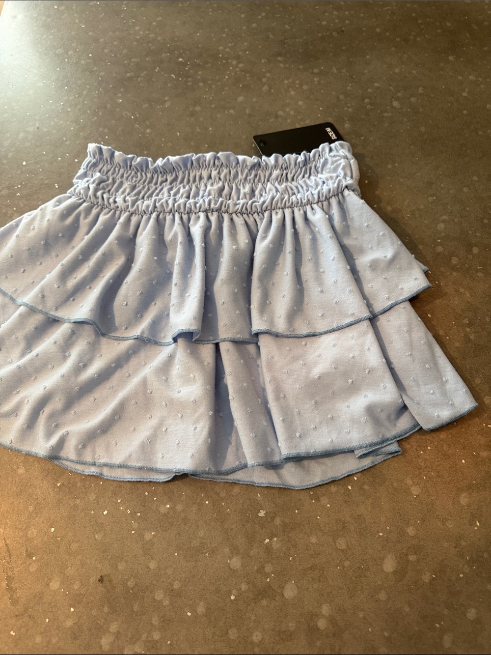 Smocked Waist Light Blue Tiered Mini Skirt - Women